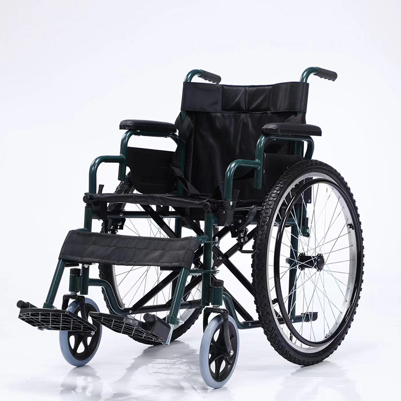 High Quality Foldable Manual Wheelchair with Dark Green Frame