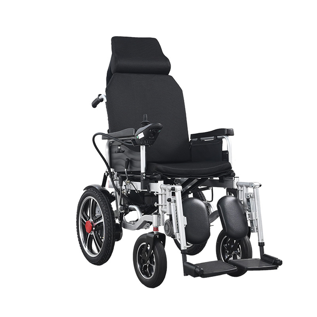 High-backed foldable electric wheelchair with anti-tipping device