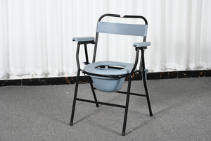 Powder-Coated Iron Pipe Commode Chair with Plastic Back & Armrests