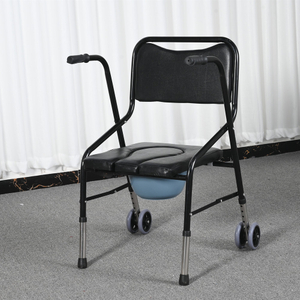 2-Wheel Powder-Coated Iron Pipe Commode Chair